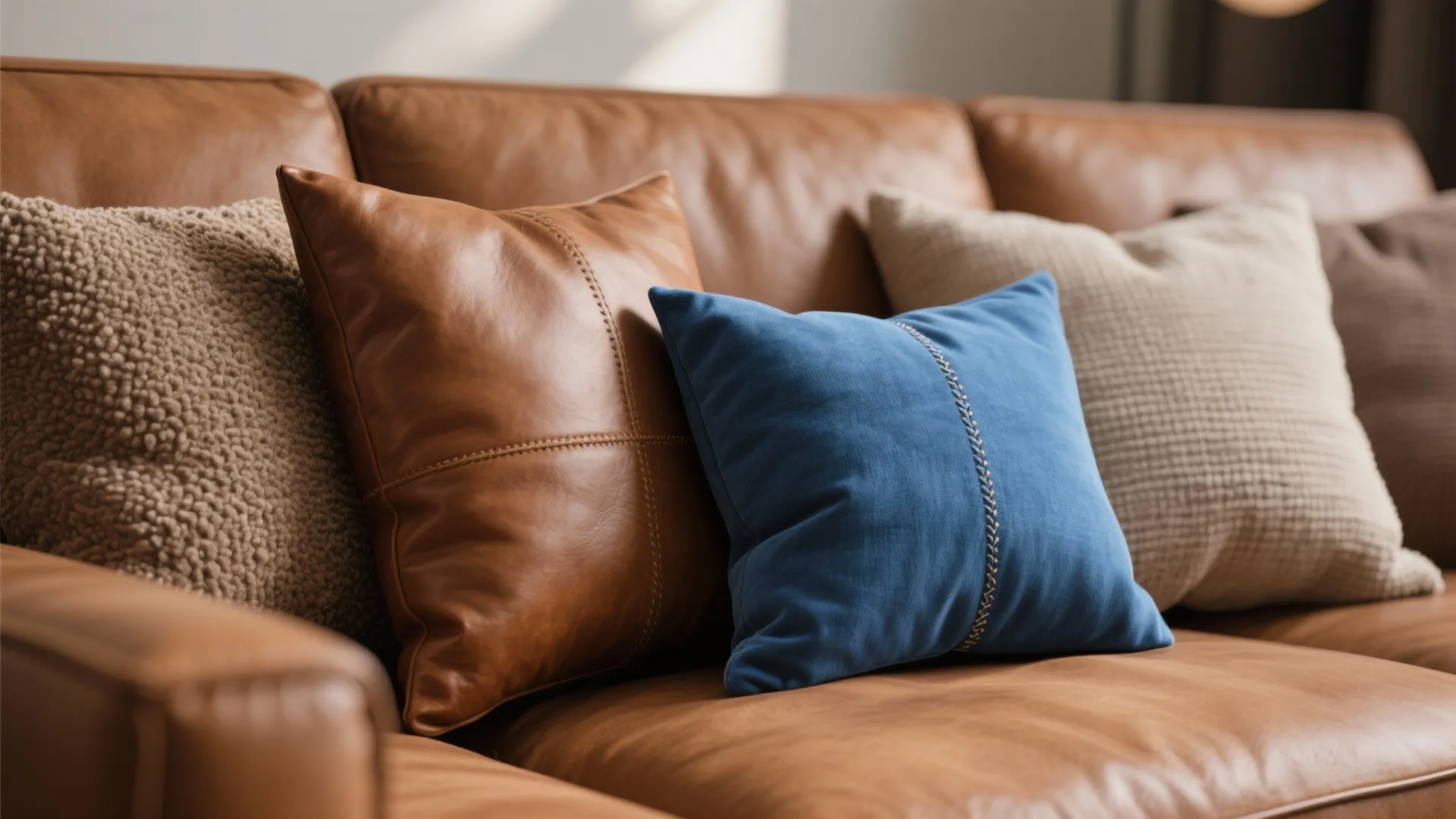 1. Layered neutrals with a single blue accent