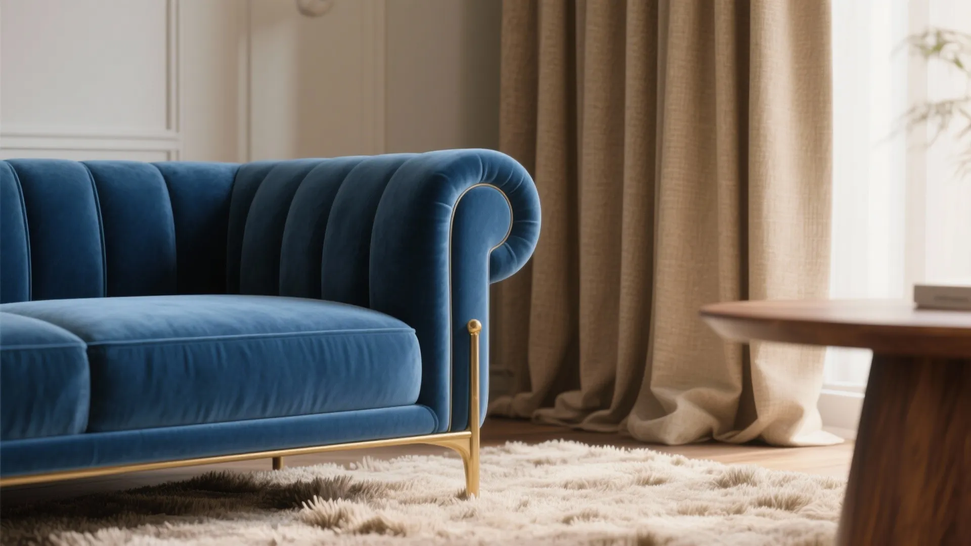 1. Layered neutrals with a single saturated blue accent