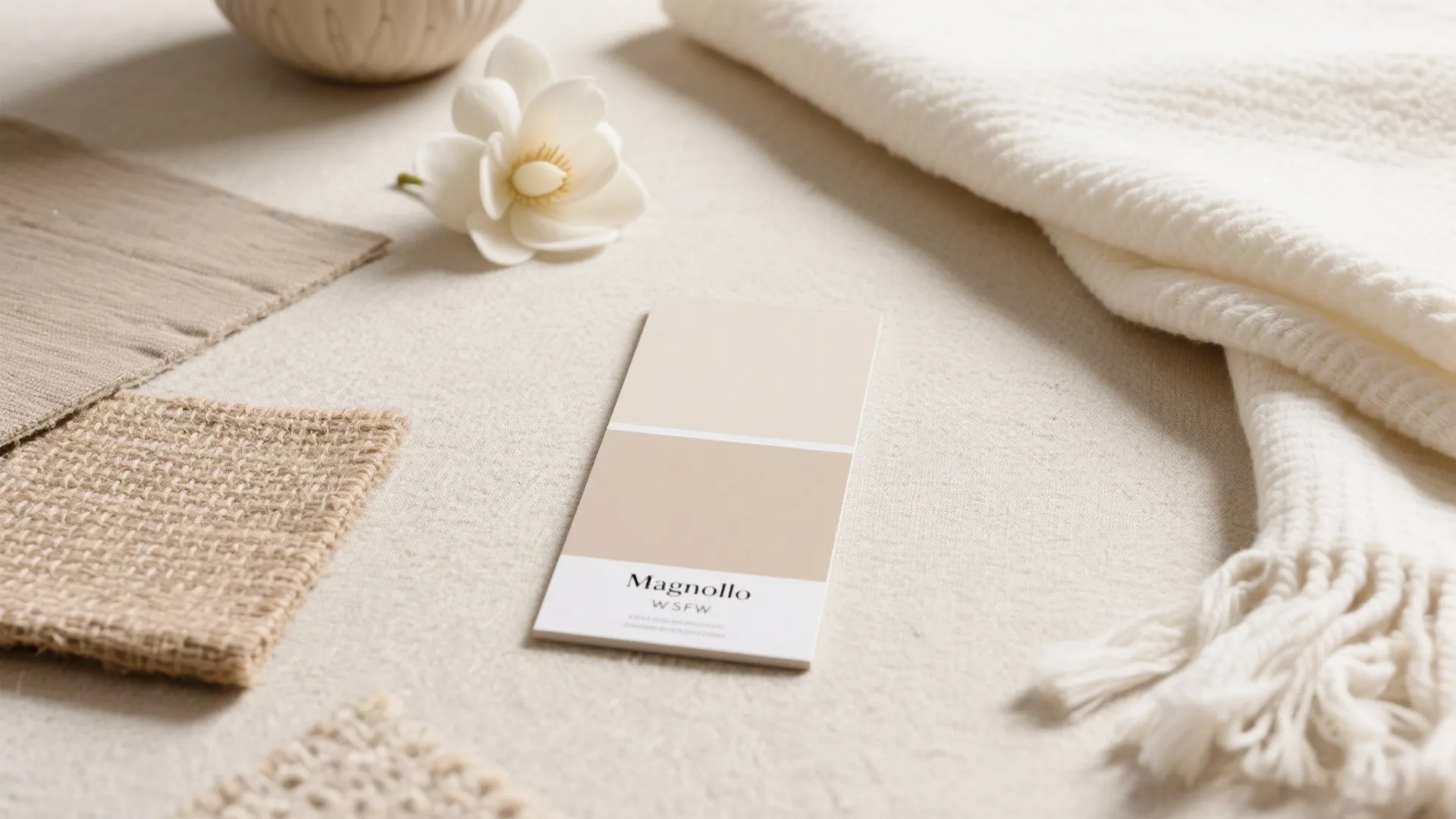 Neutral decor samples with magnolia as base color