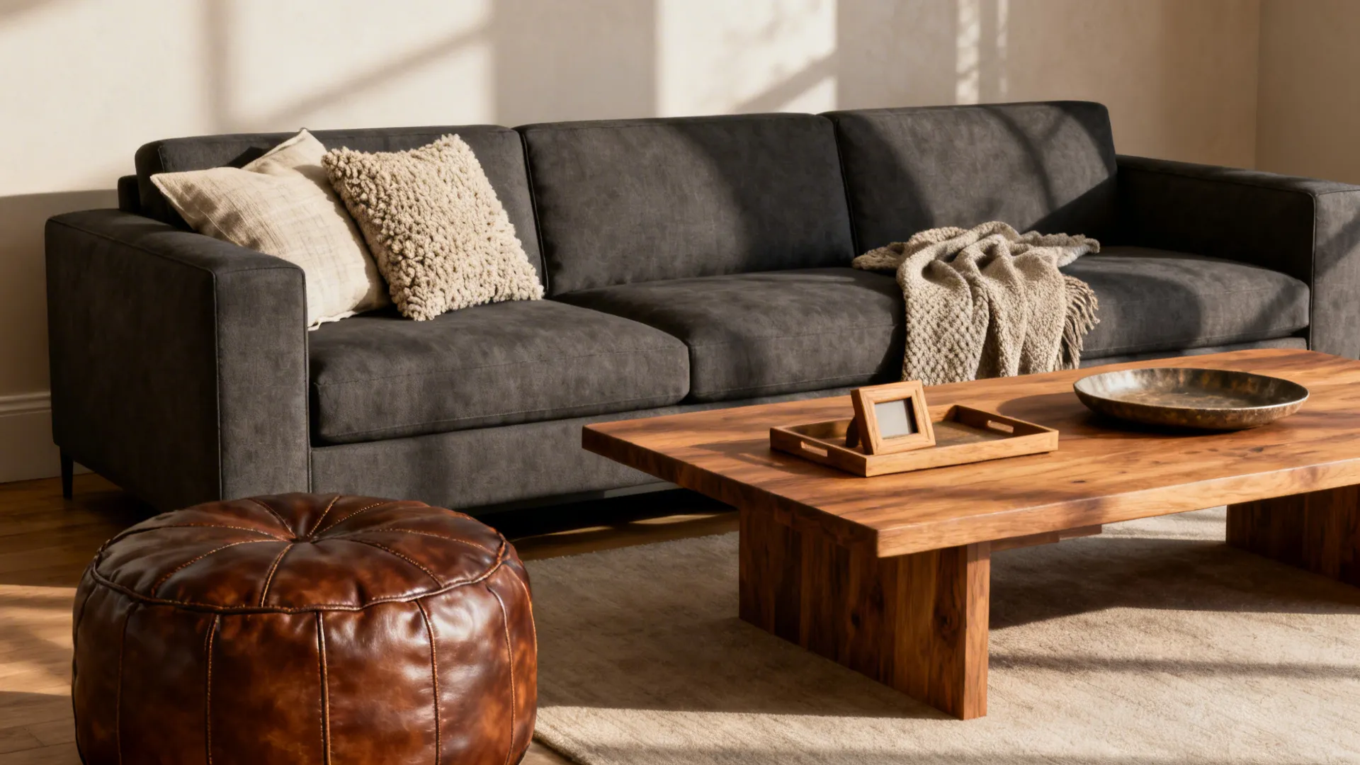 1. Layered Neutrals with Warm Wood Accents