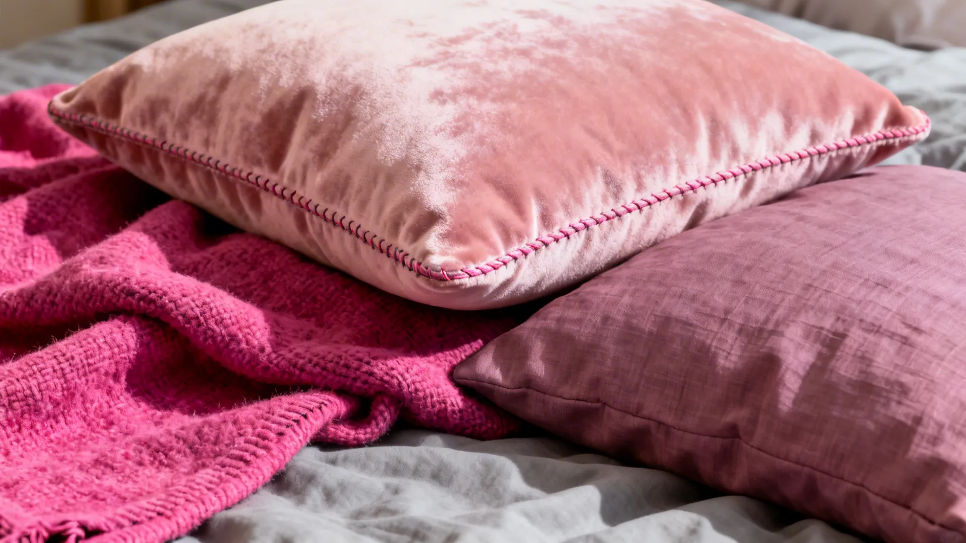 1. Layered pink textiles for instant warmth
