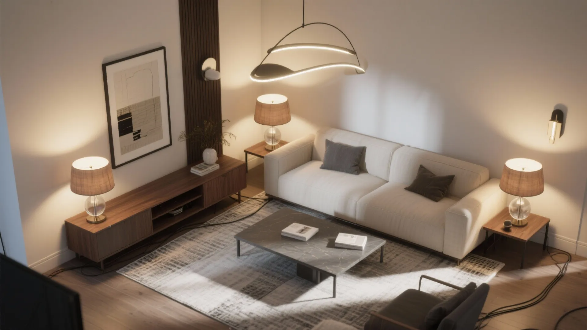 Layered lamp plans: table lamps, sconces, and dimmers