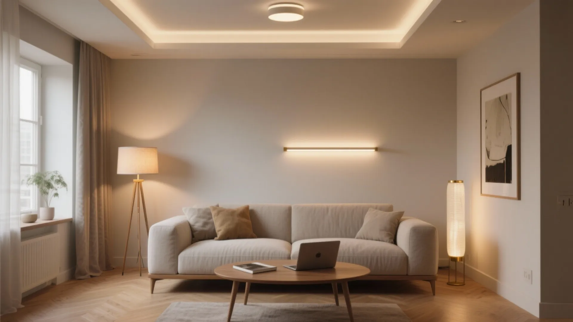 Layered lighting plan for a compact living room