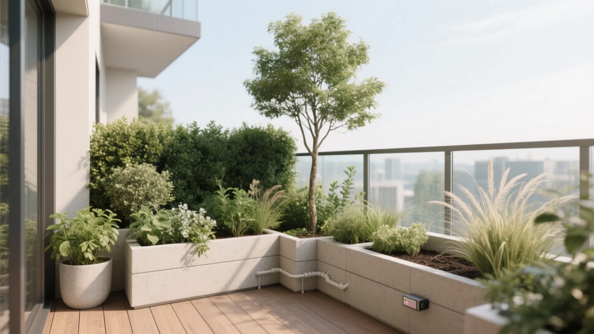 3) Layered planting with lightweight containers