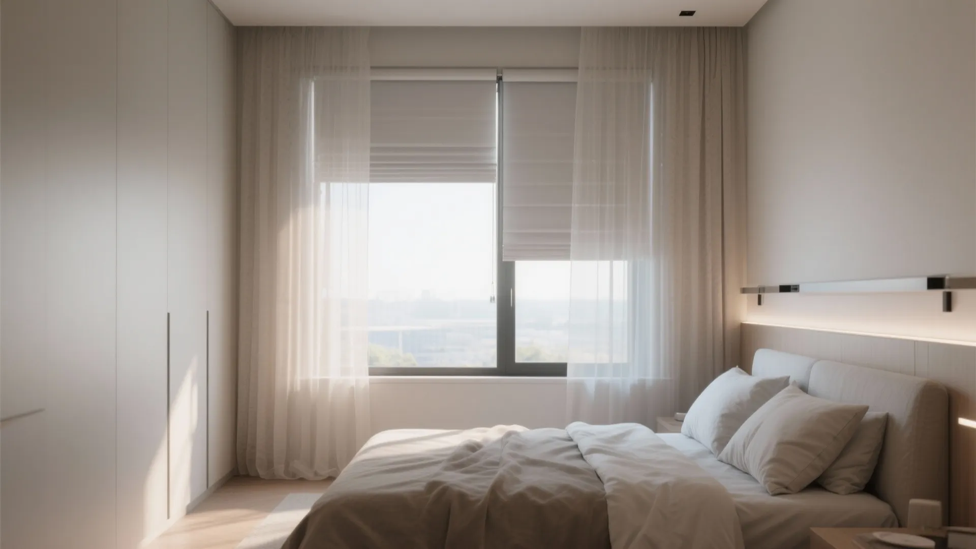 Privacy-smart layered window wall