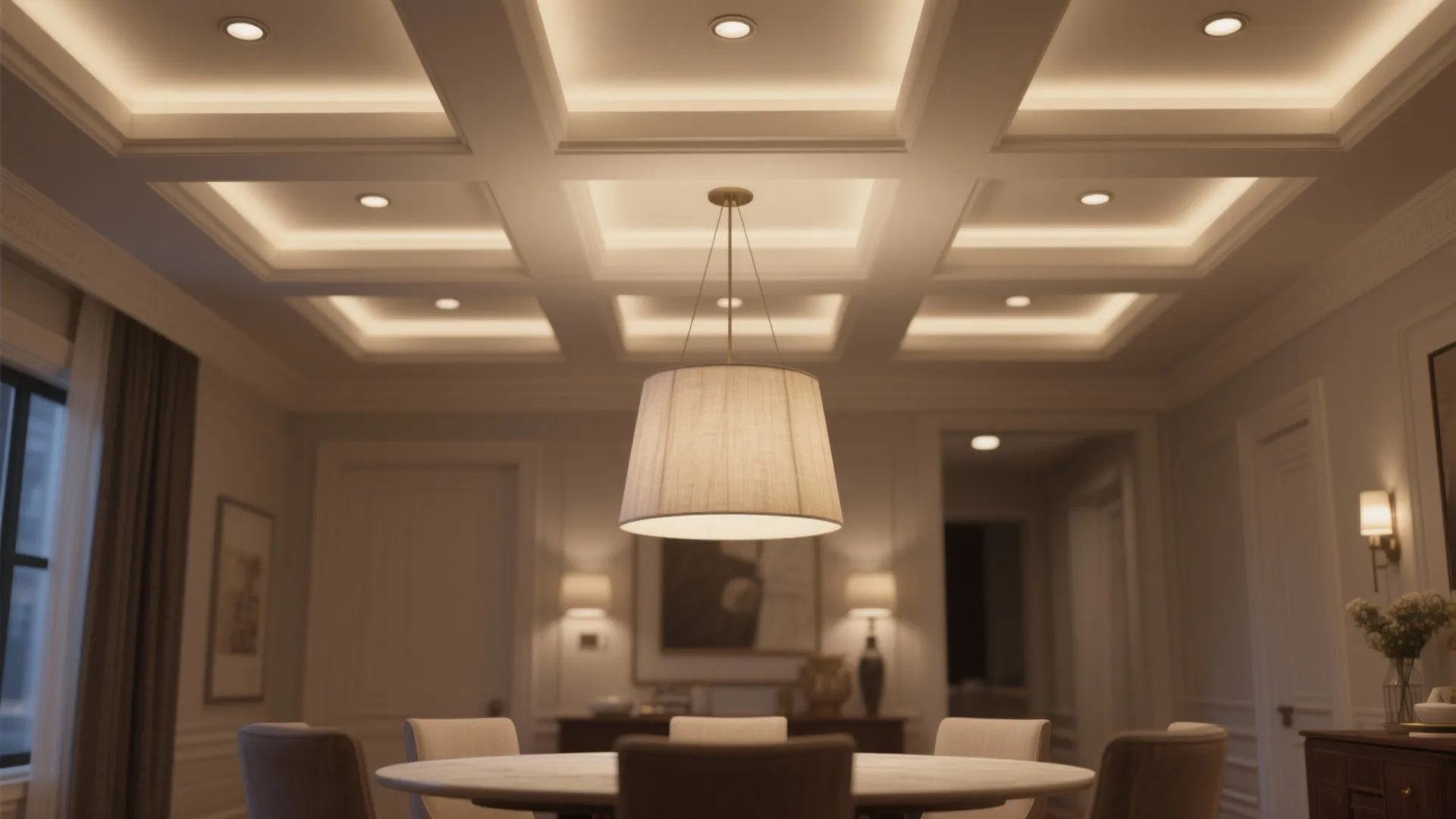 1. Layered Recessed Lighting with Dimmer