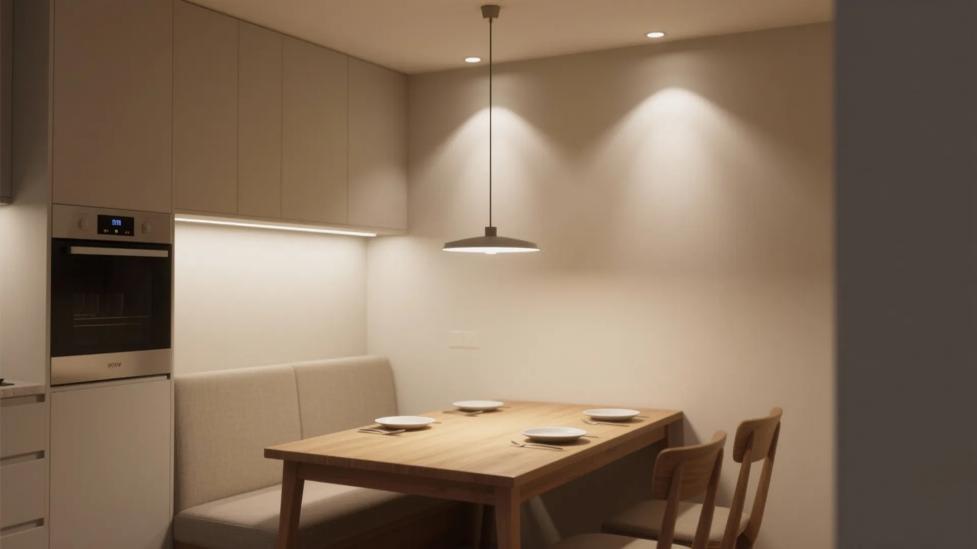 1. Layered lighting with recessed and pendant combo