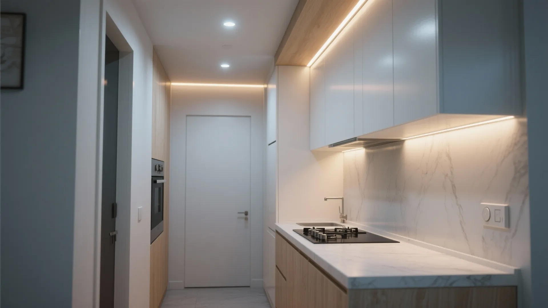 1. Layered lighting with recessed and strip LEDs