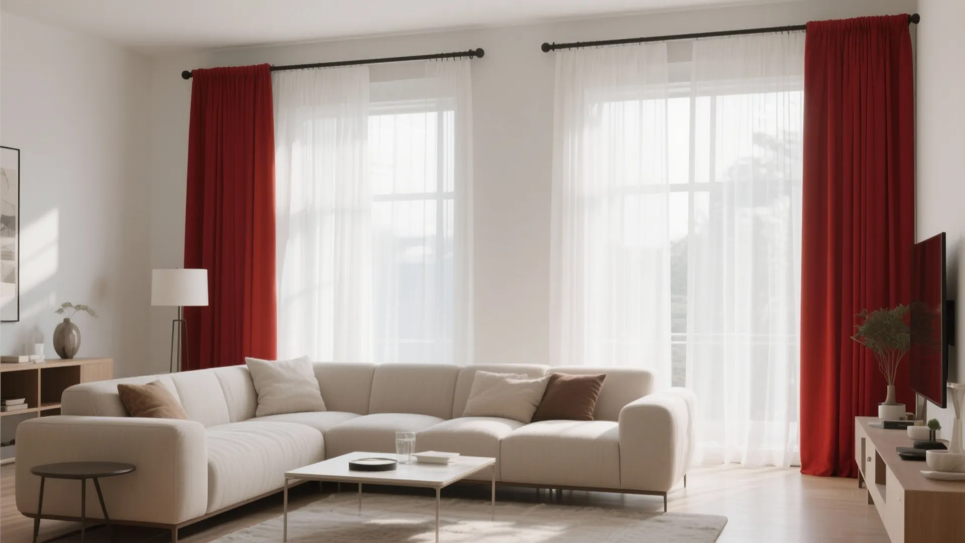 2. Layered Sheer and Solid Red Panels