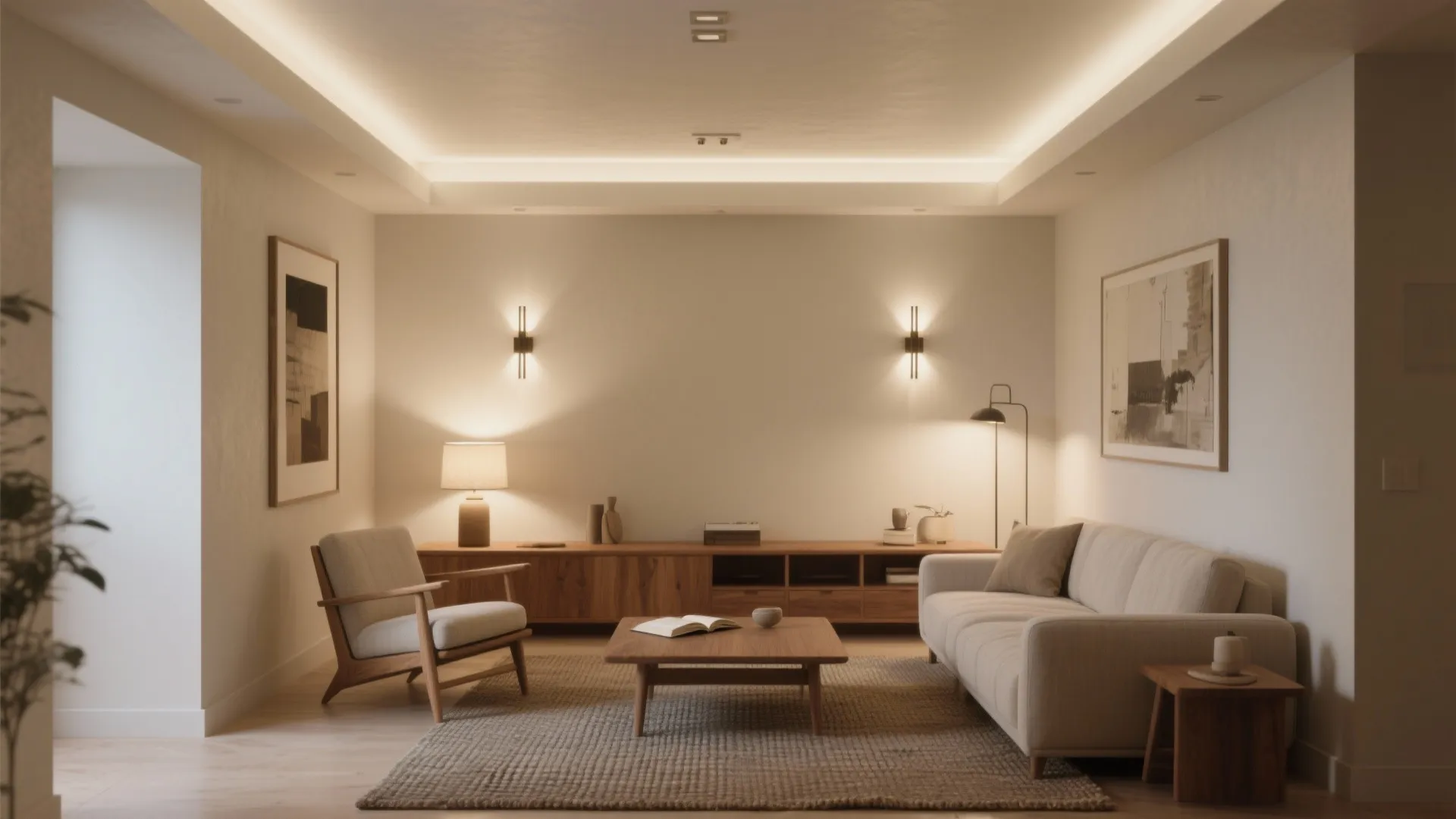 Layered lighting that makes small rooms feel bigger