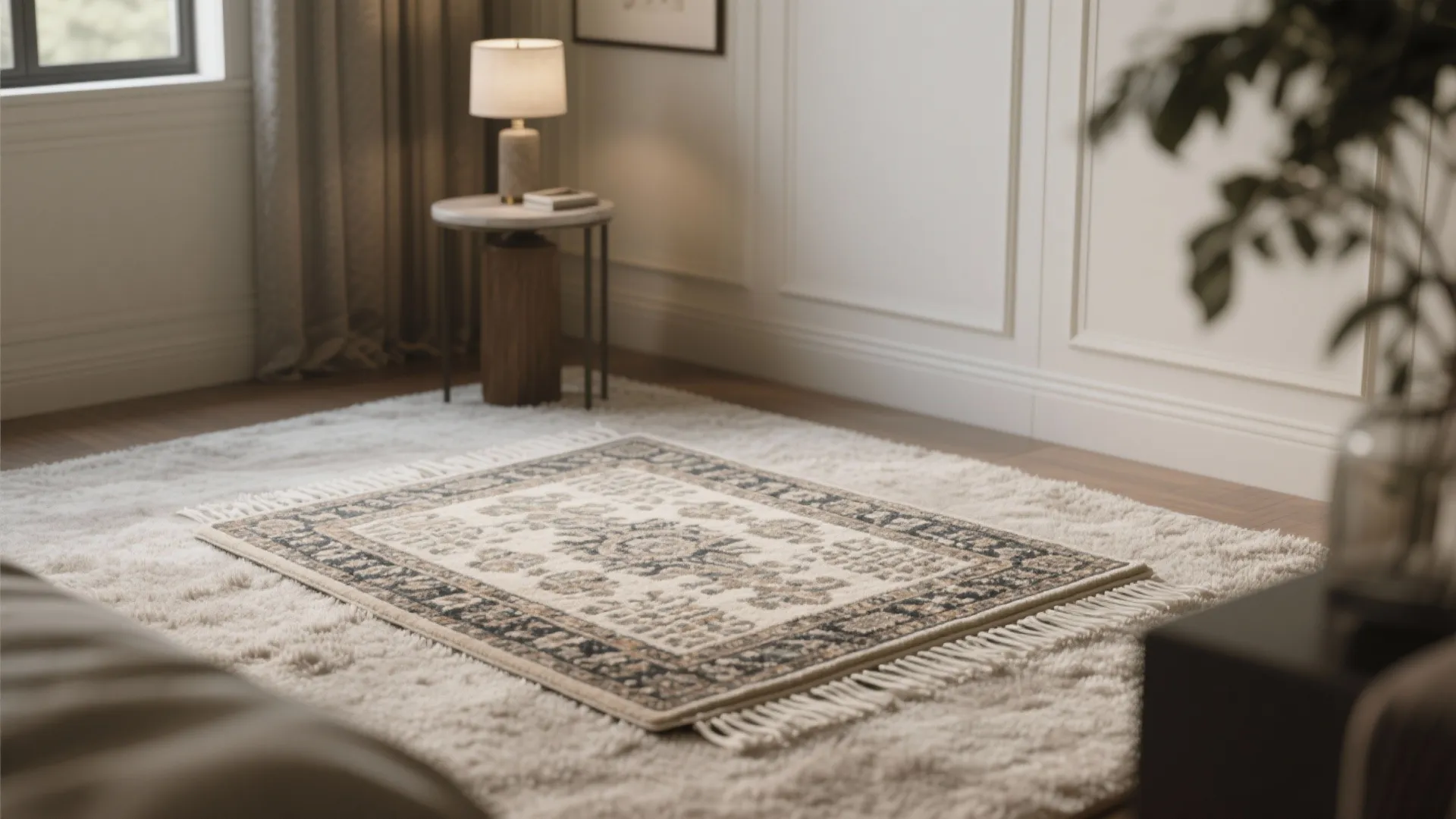 3. Layer a Small Rug Over Wall-to-Wall Carpet