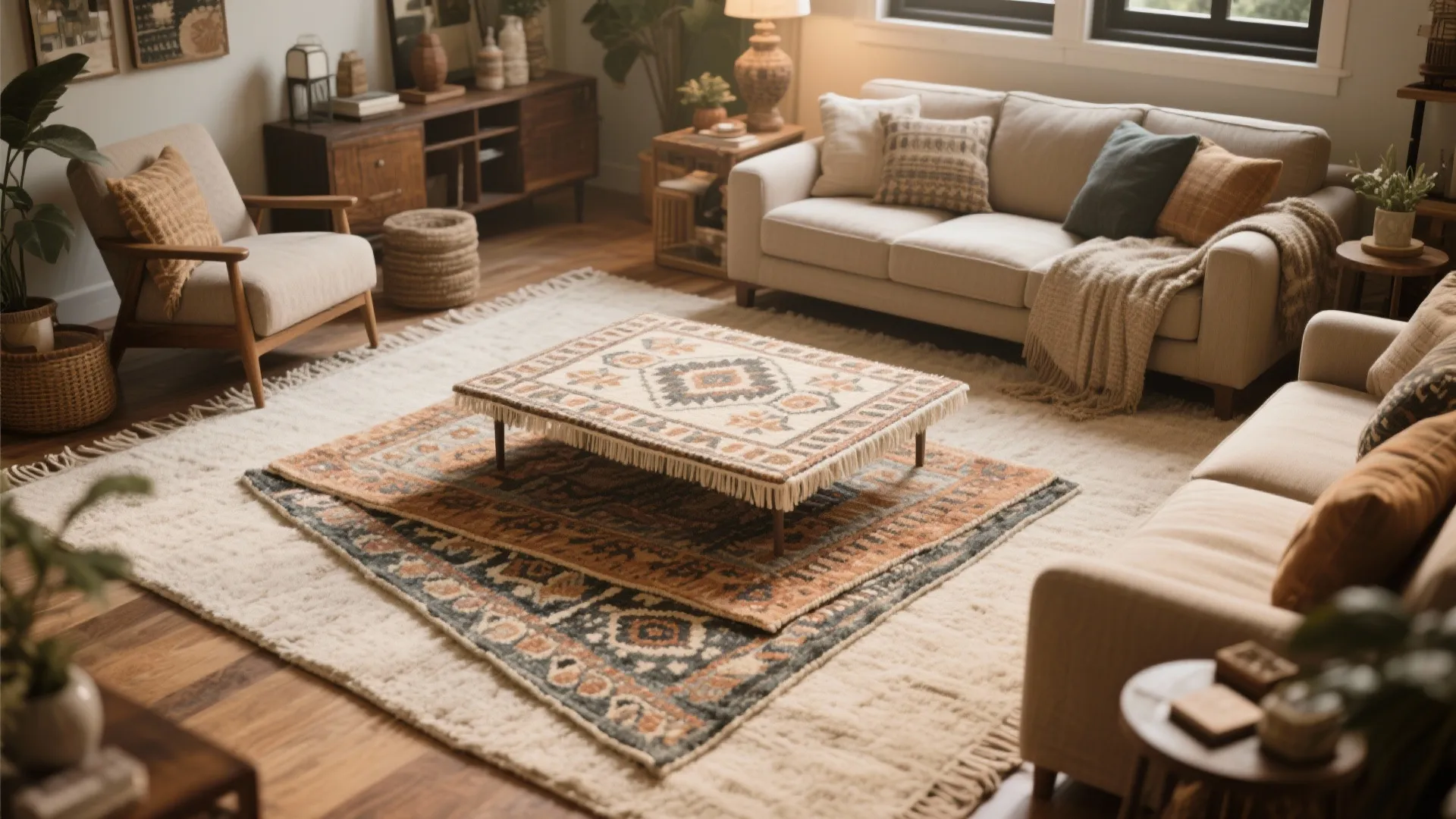 9. Layered Rug Look