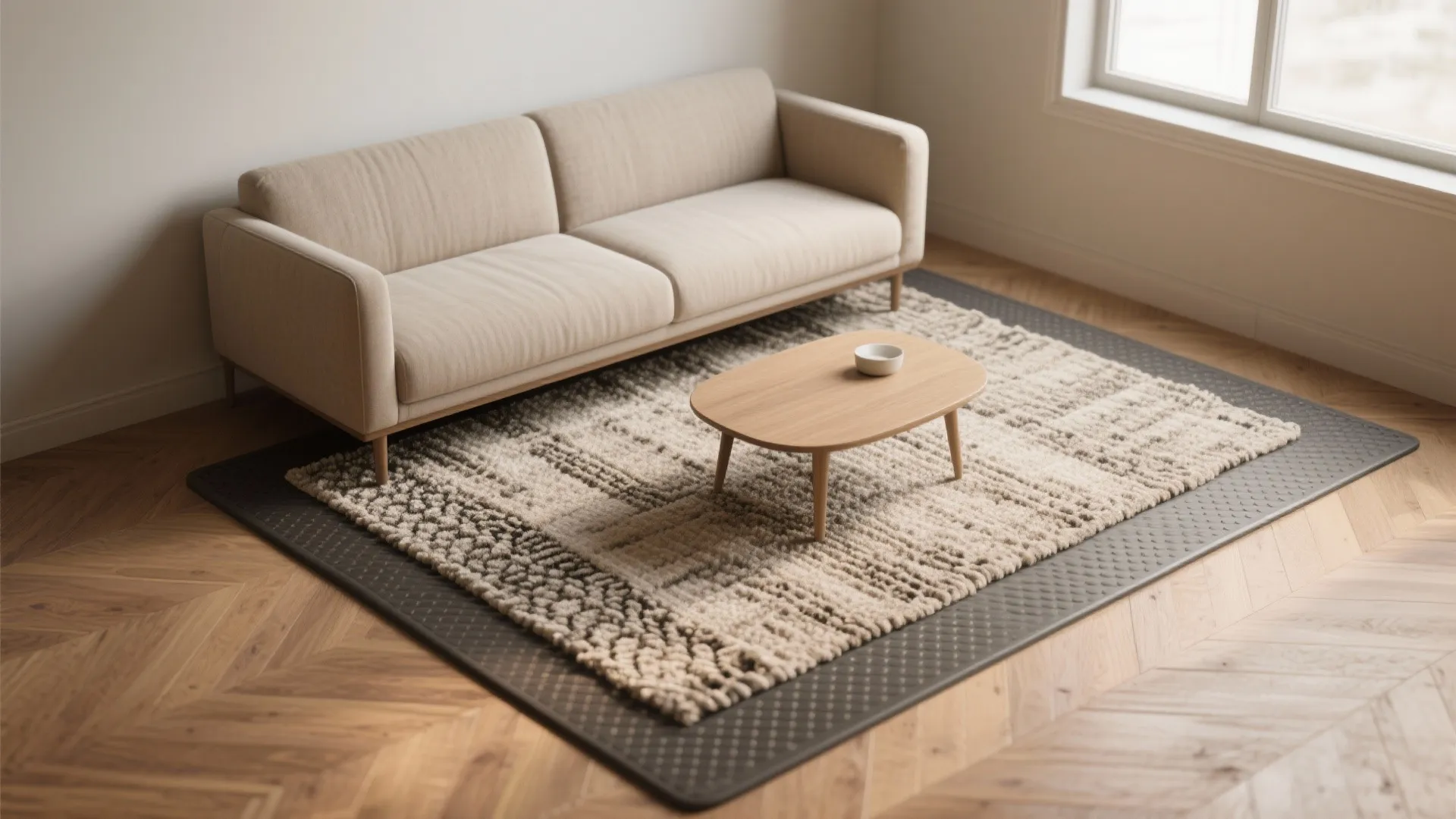 2. Layer a small rug over wall-to-wall flooring