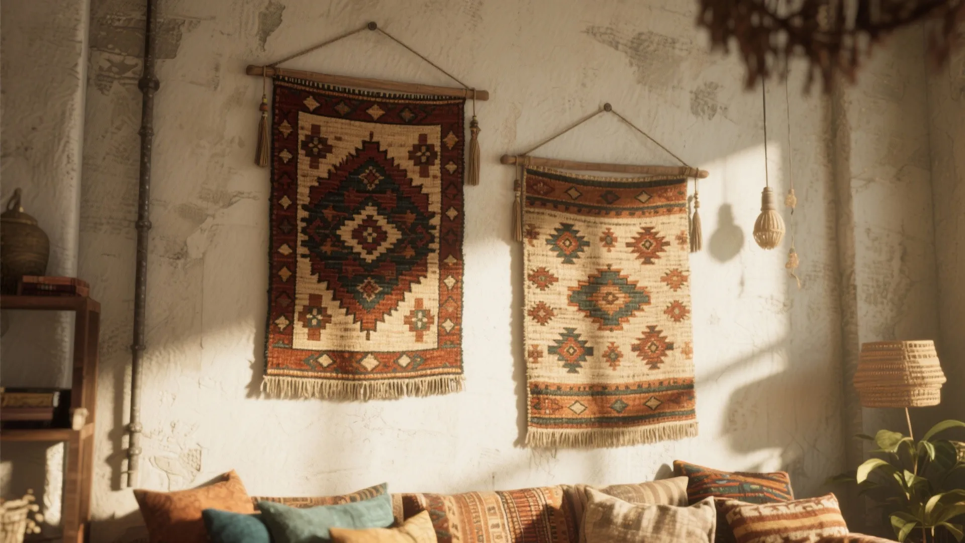 Layered Rugs as Wall Accents