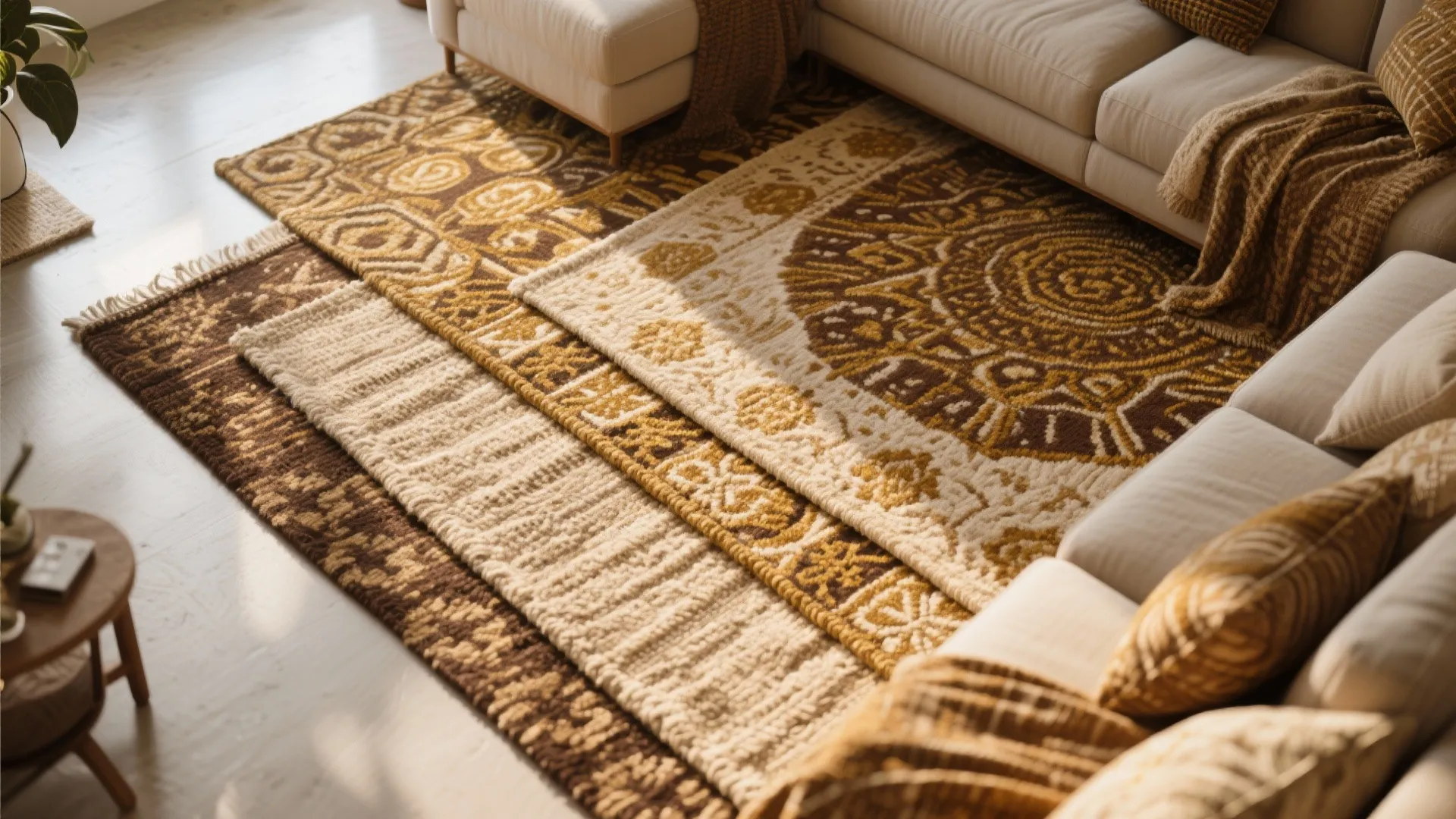 7. Layering Rugs in Complementary Tones