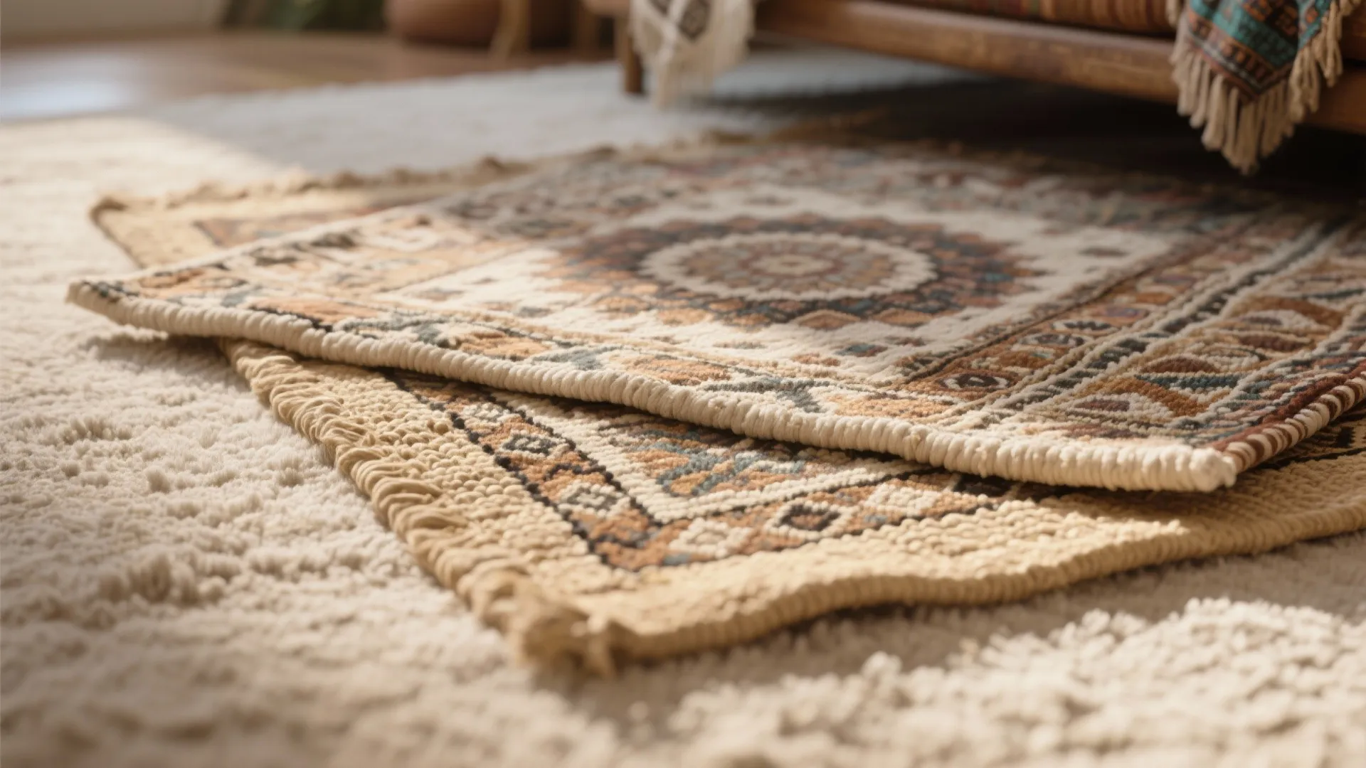 Layered Rugs Over Neutral Base