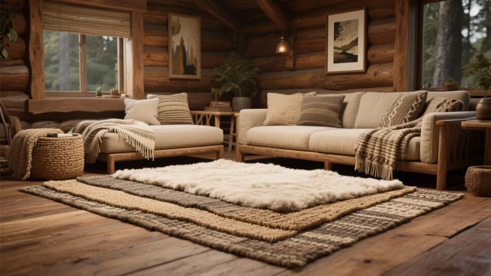 5. Create depth with rugs, rugs, and more rugs — and art