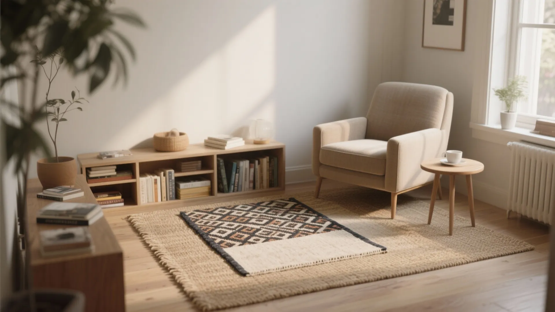 5. Layer small rugs for function and coziness