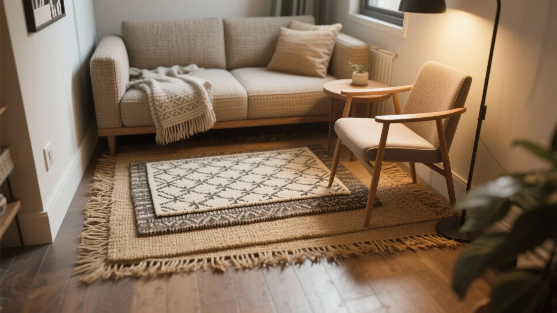 4. Layer small rugs for texture and zoning