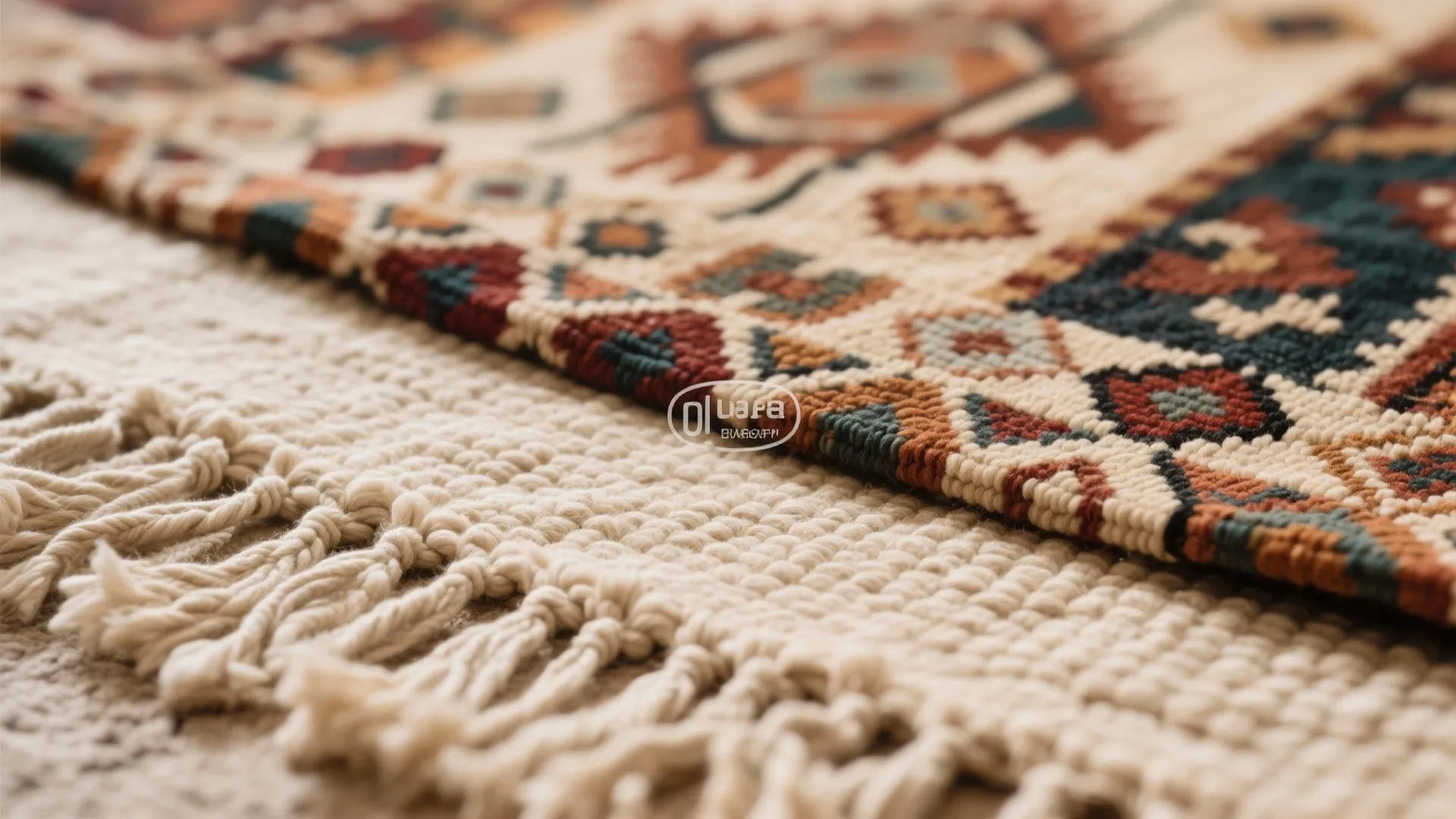 3. Layered Rugs on Beige Carpet