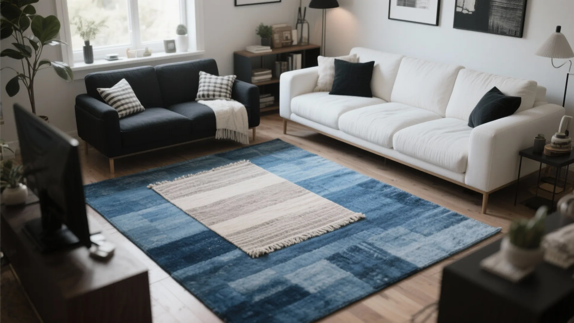 Layered Rugs in Neutral and Blue