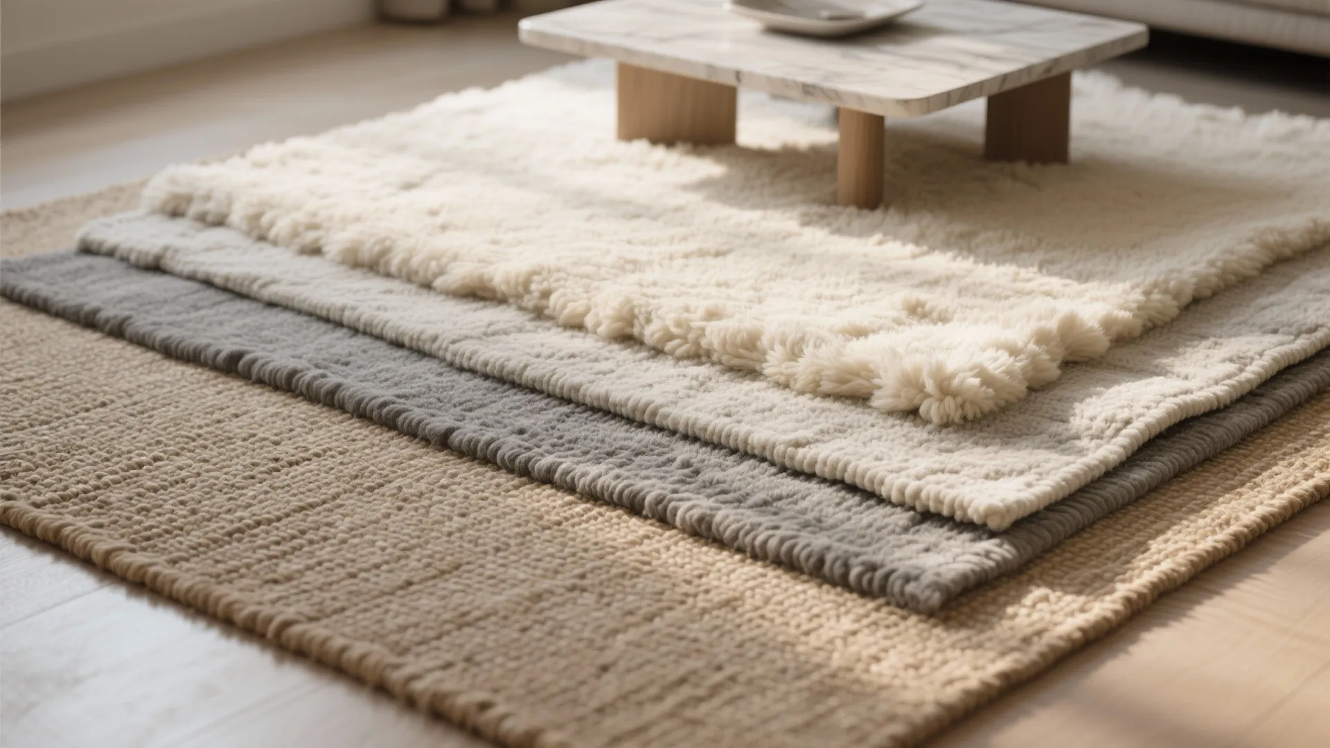 3. Layered Rugs in Cream and Charcoal