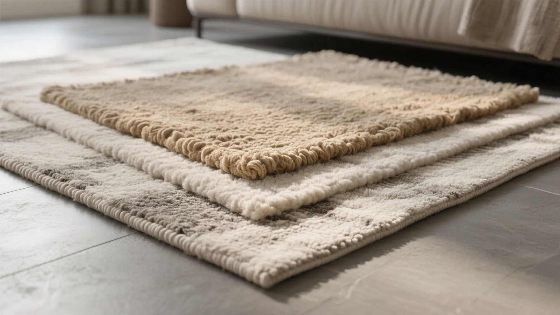 1. Layer a textured rug over a neutral base