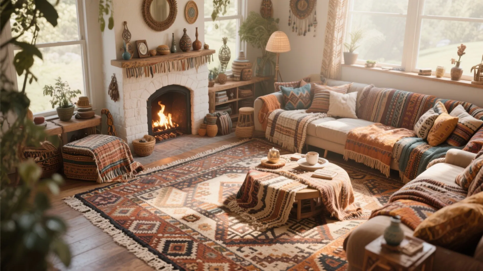 9. Layered Rugs and Textiles