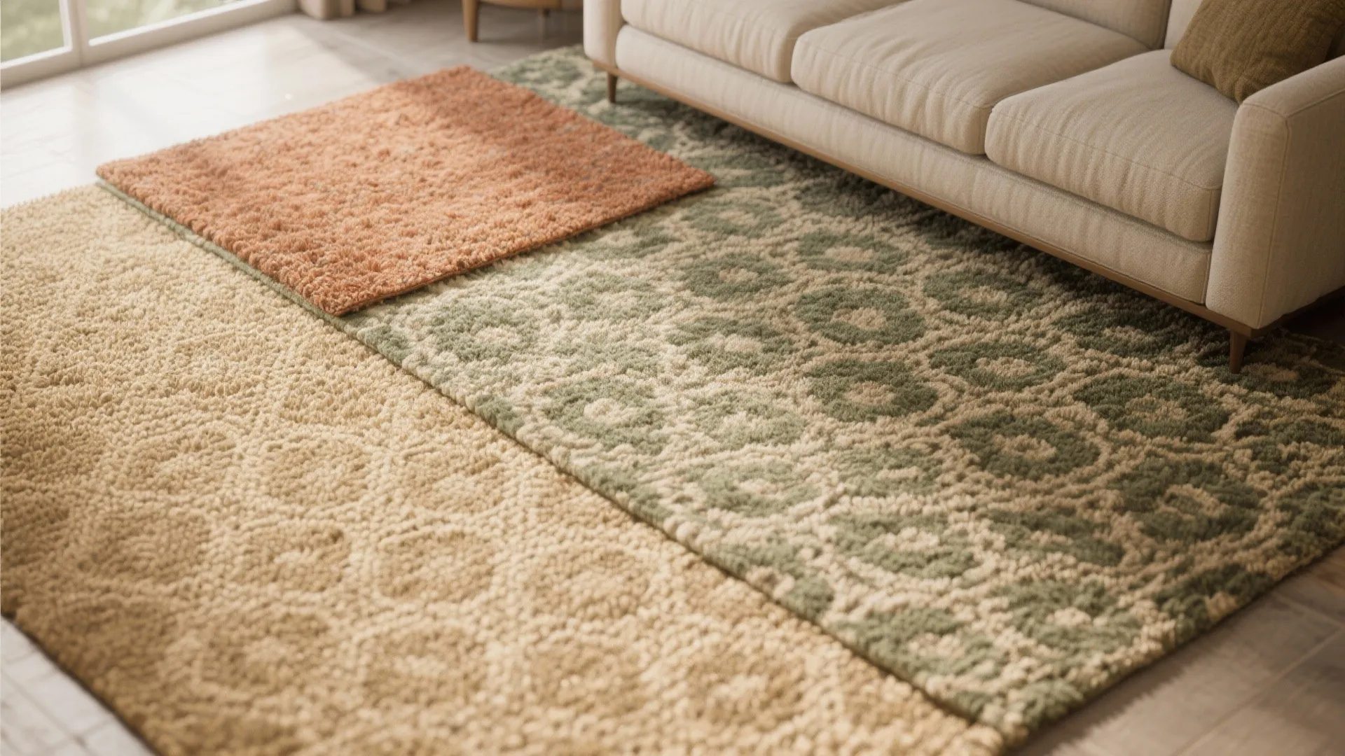 3. Layered rugs for zoning without walls