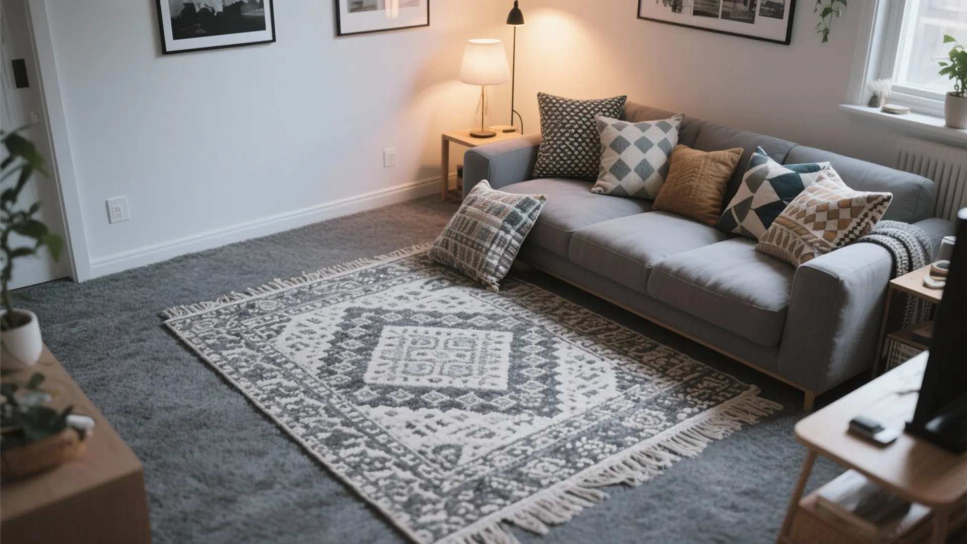 Layering Rugs Over Wall-to-Wall Gray