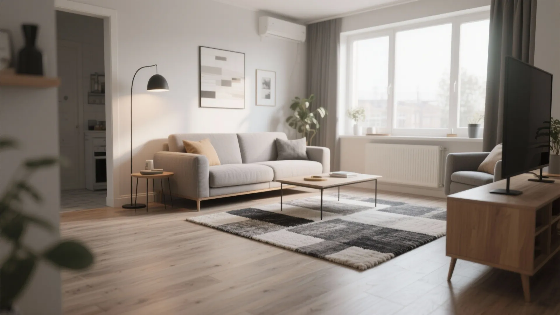 5. Layered Rugs Over Neutral Base