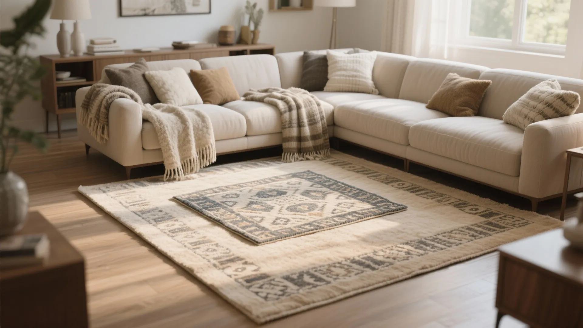 Layering Over a Larger Neutral Rug