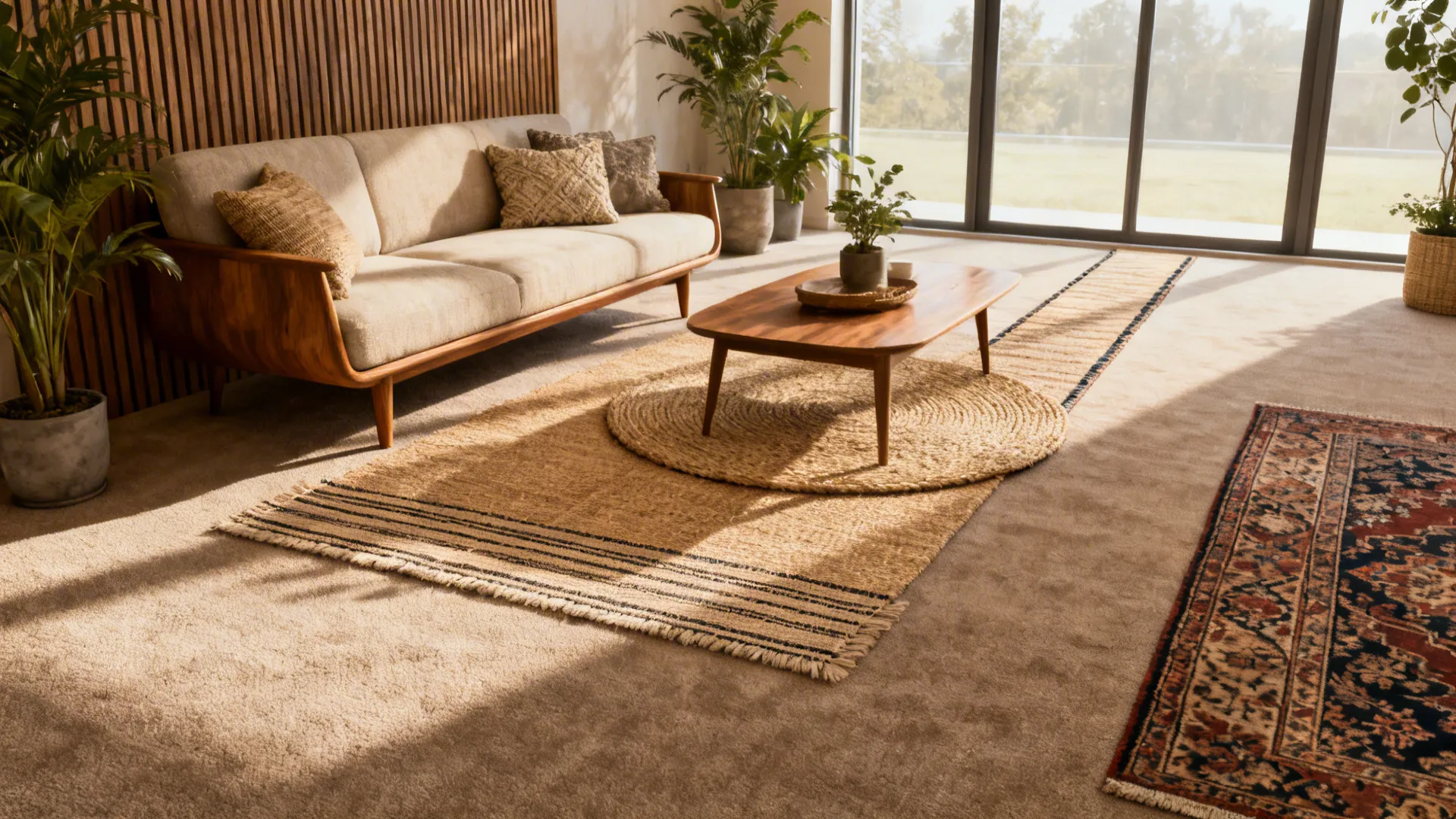 5 Rug-on-Carpet Living Room Ideas
