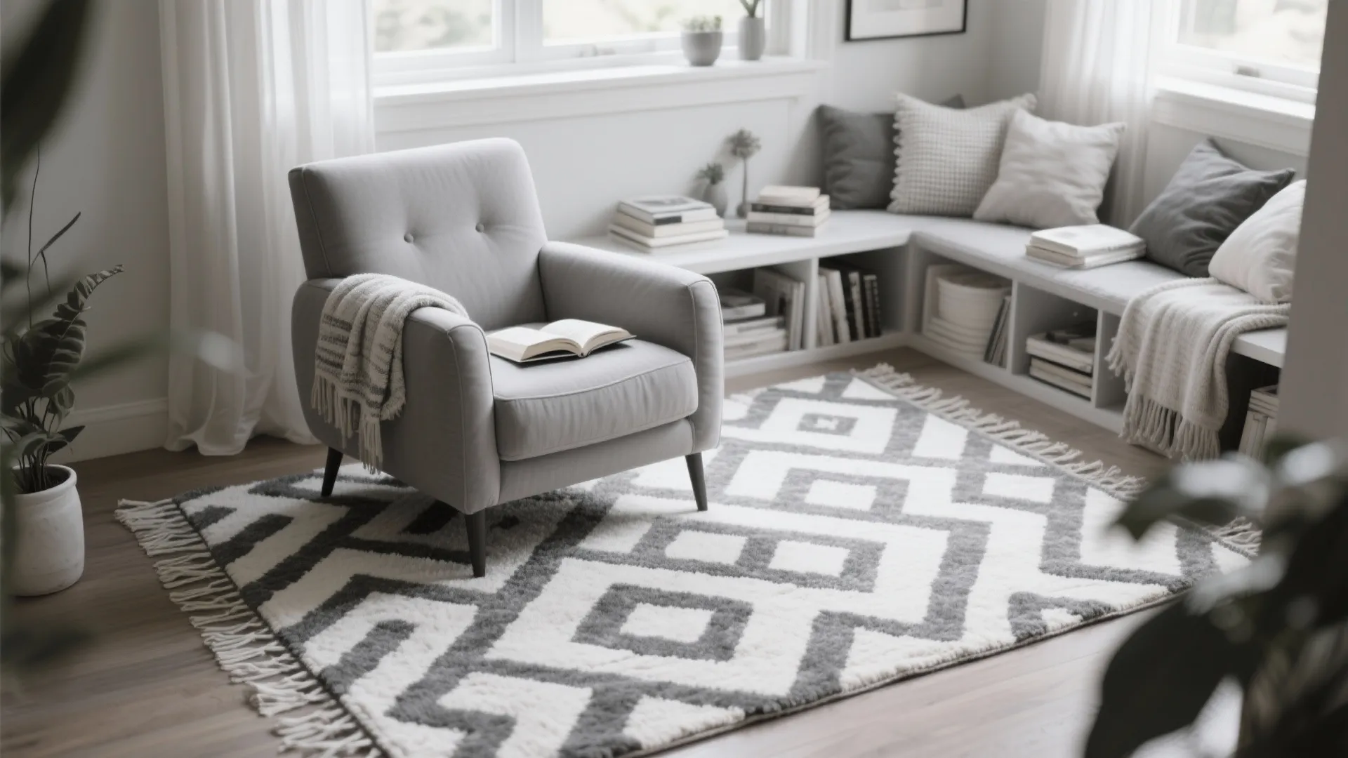 Layered Rugs in Black, White, and Grey