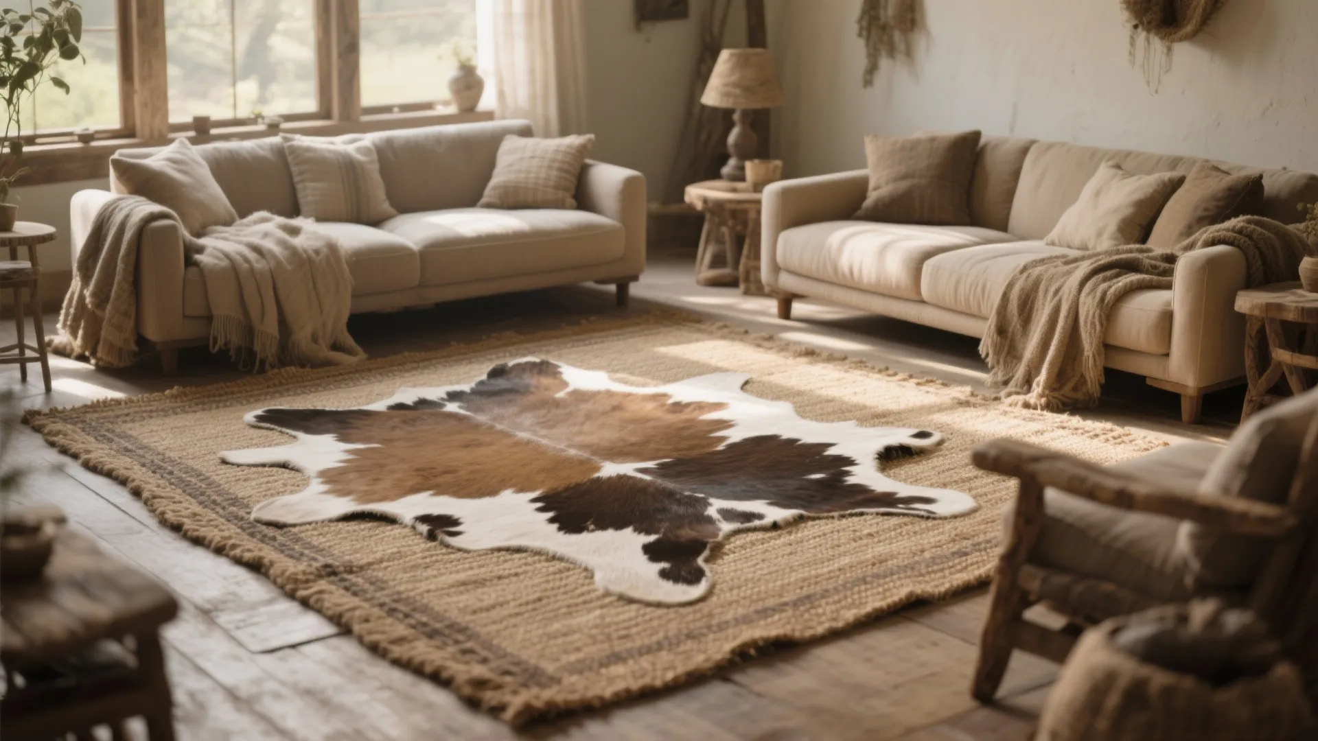 4. Cozy Layered Rugs in Neutral Tones