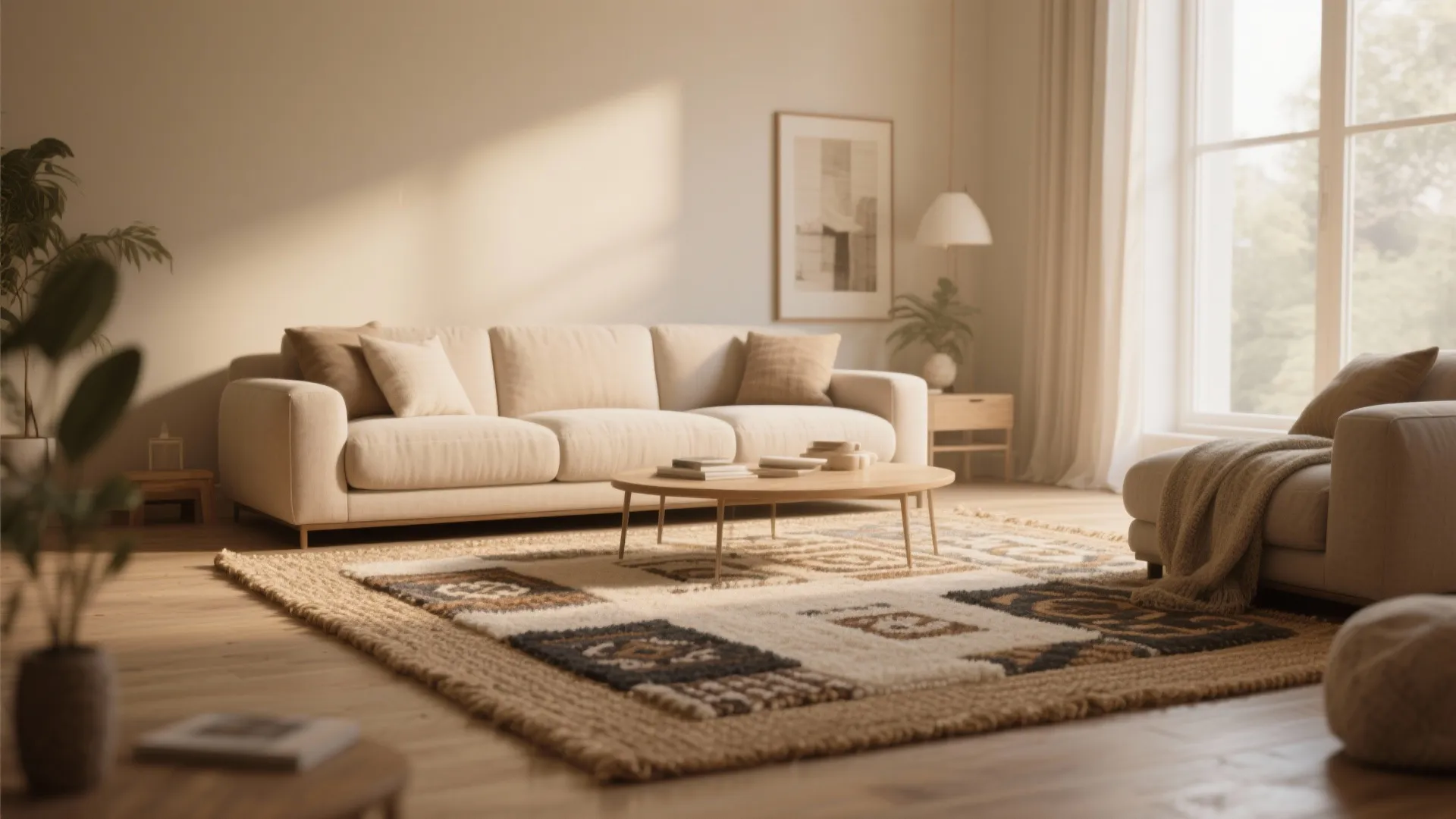7. Cozy Neutrals with Layered Rugs