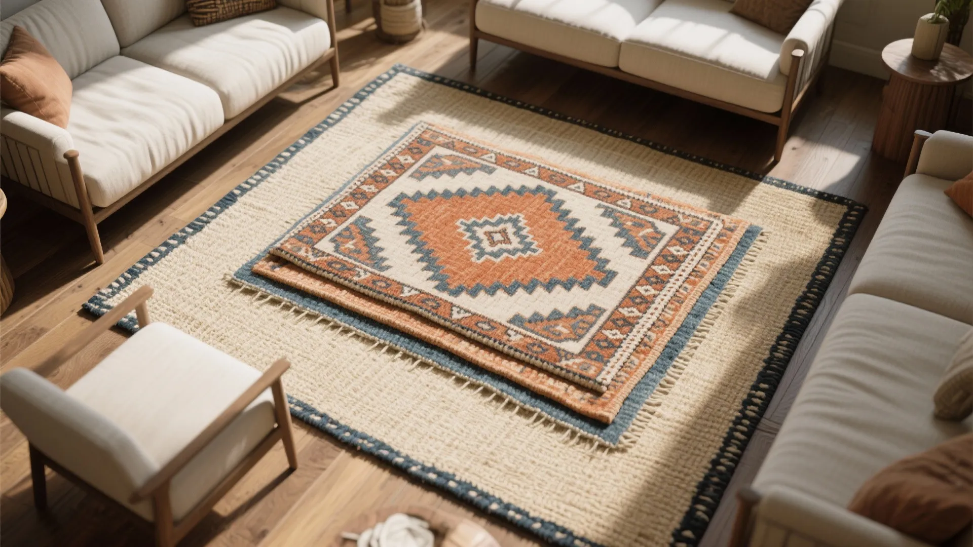 Layer a Small Rug Over a Flatweave Base