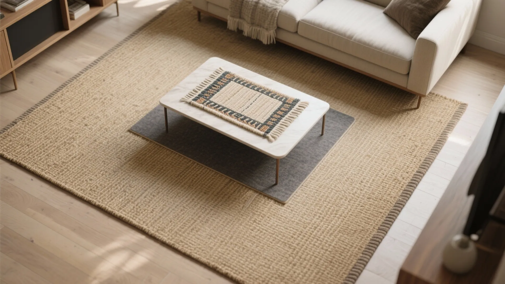 4) Layer a Flatweave Base with a Smaller Accent Rug