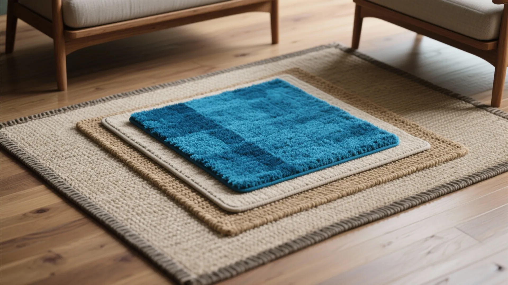 5. Small rug, big strategy — layered rugs