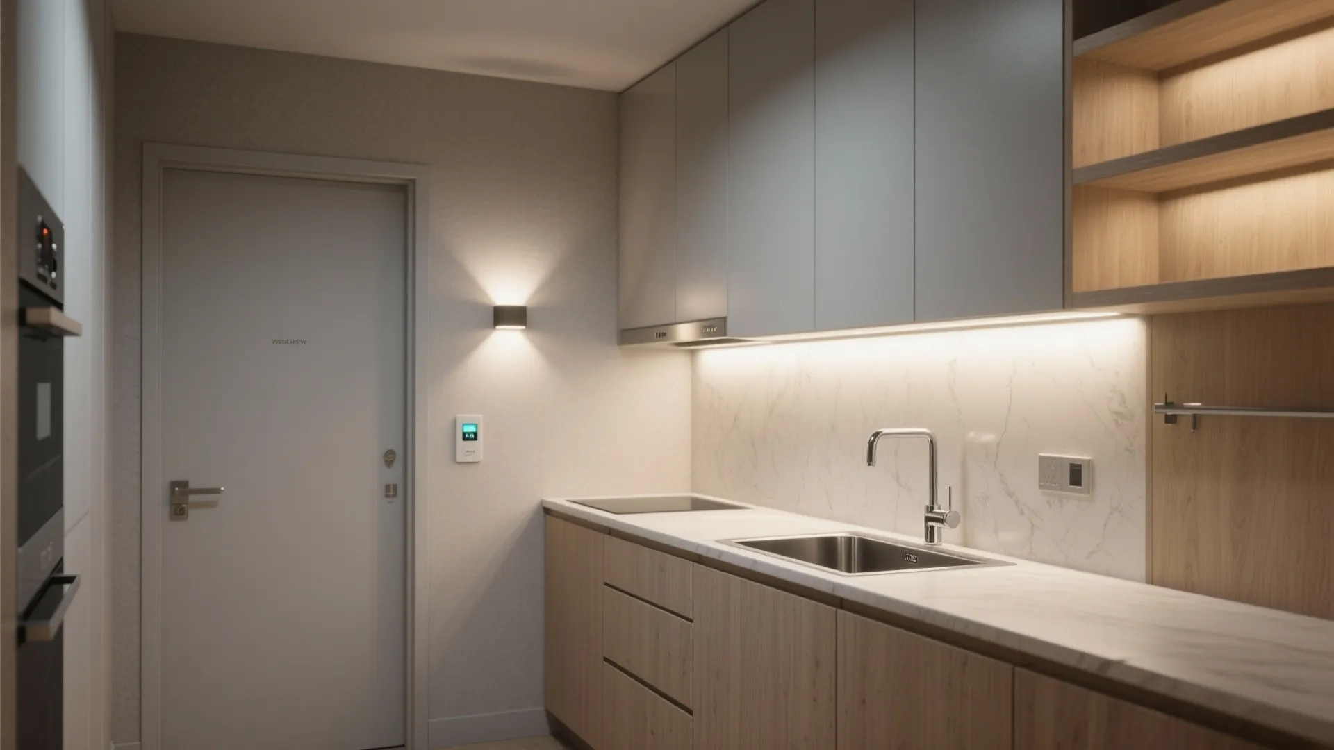 Layered sensor wall lights for ambient + task scenes