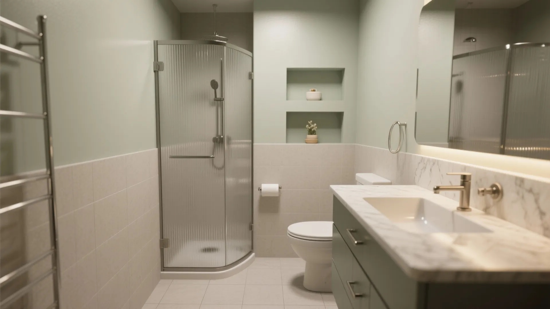 Layered Sheen: Matte Surfaces with Satin or Glass Accents