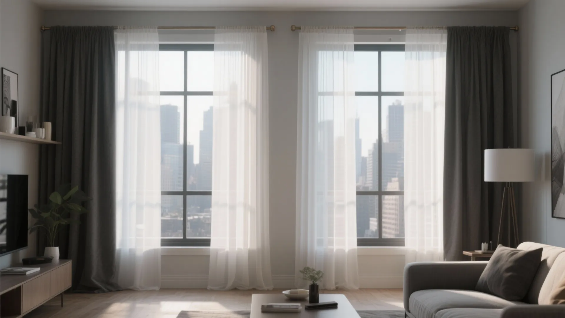 1. Layered Sheer and Blackout Curtains
