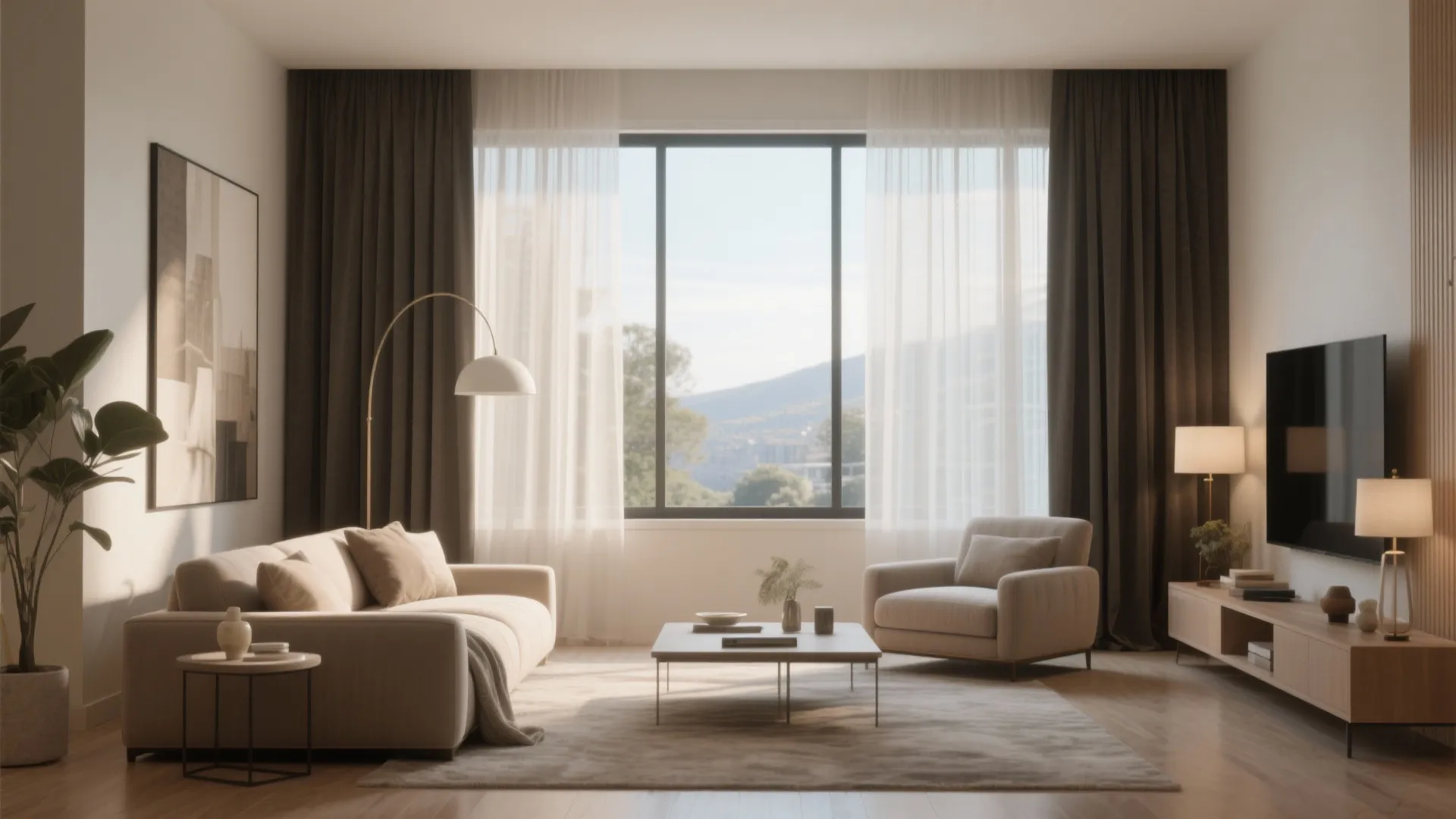 2. Layered Sheer and Blackout Panels