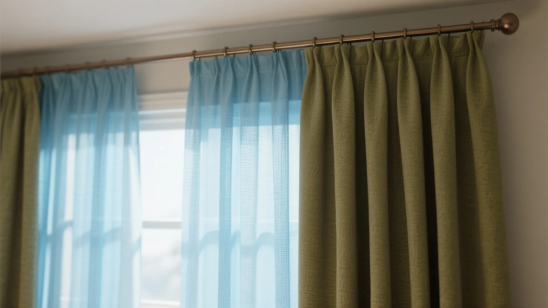 1. Layered Sheer Blue over Solid Olive