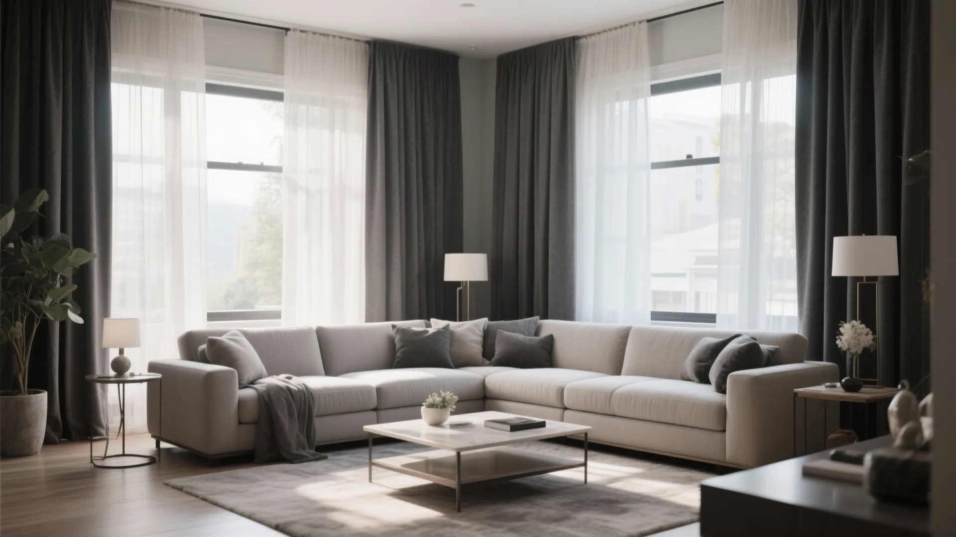 2. Layered Sheer and Blackout Curtains