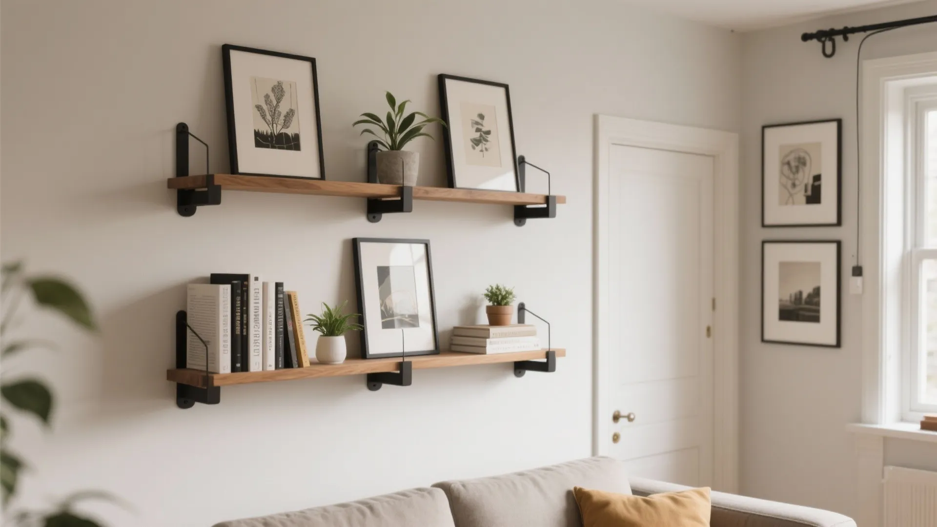 Curated wall art vistas with layered shelving
