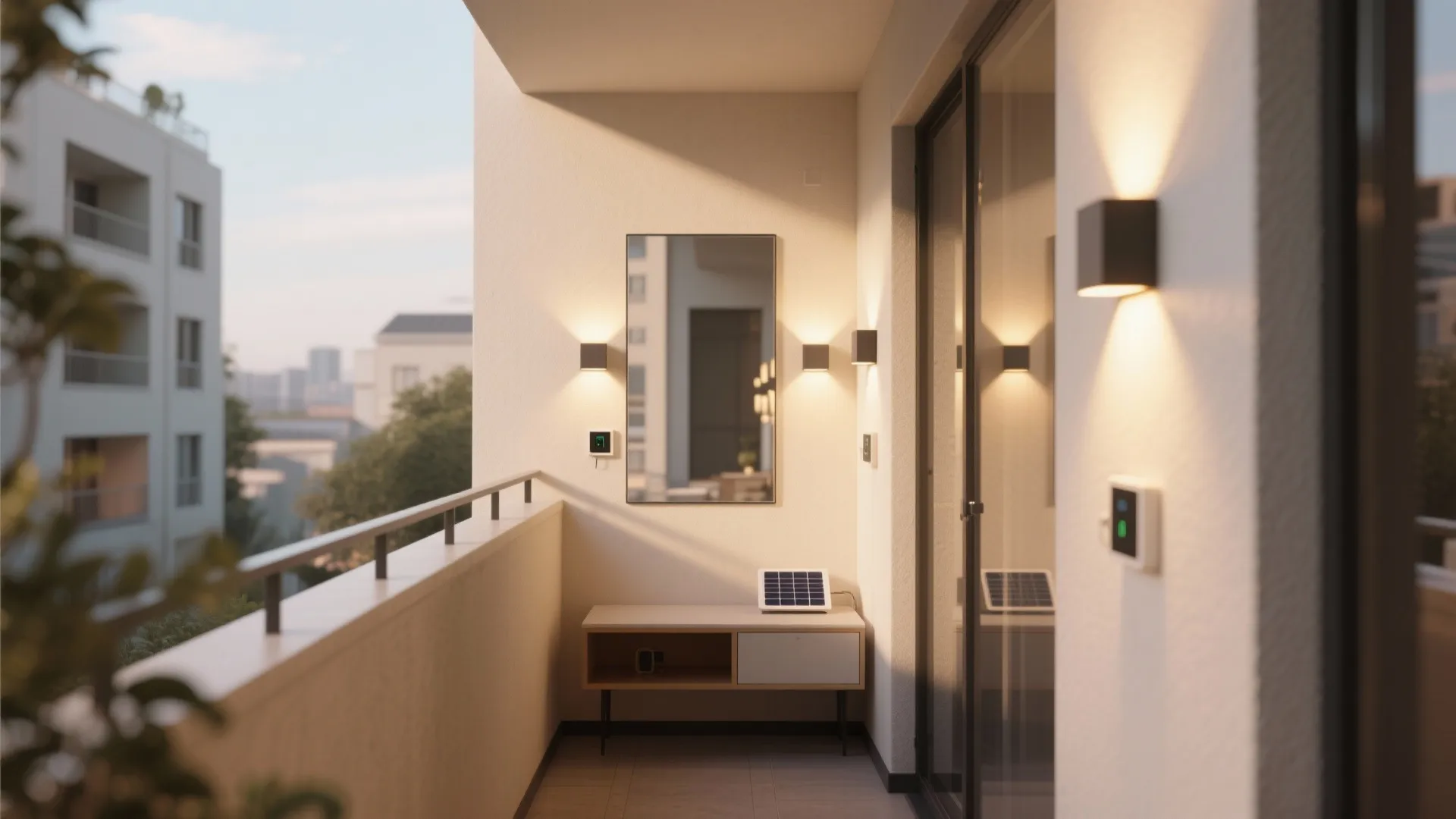 1. Layered Lighting with Compact Solar Wall Lamps