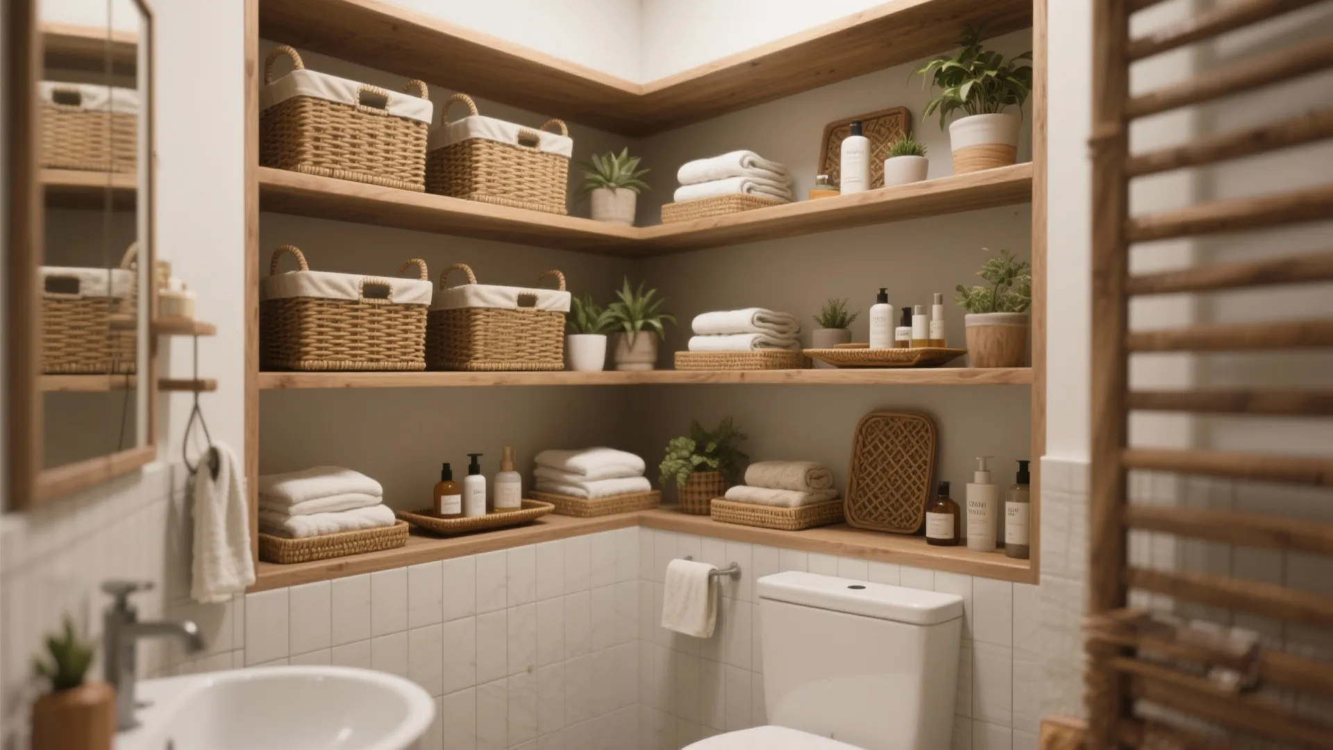 2. Add layered storage with baskets and trays