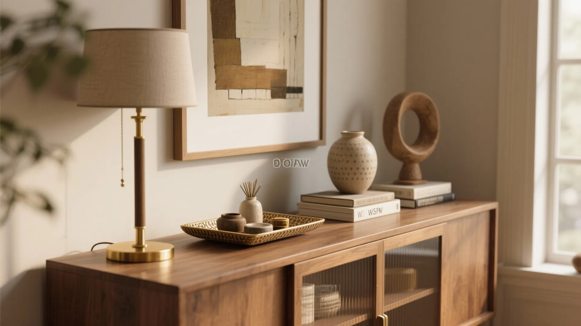 1. Layered Styling: Art, Lamps, and Trays