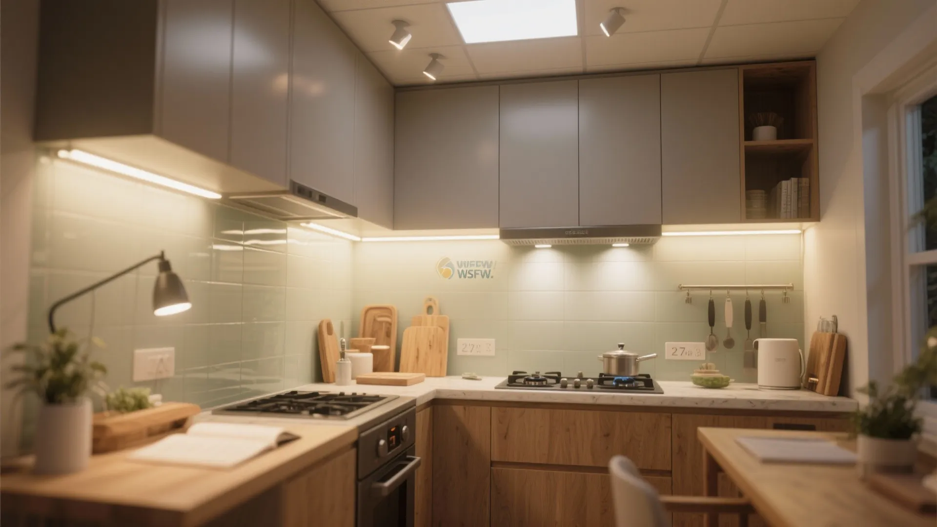 Task lighting layered like a study desk